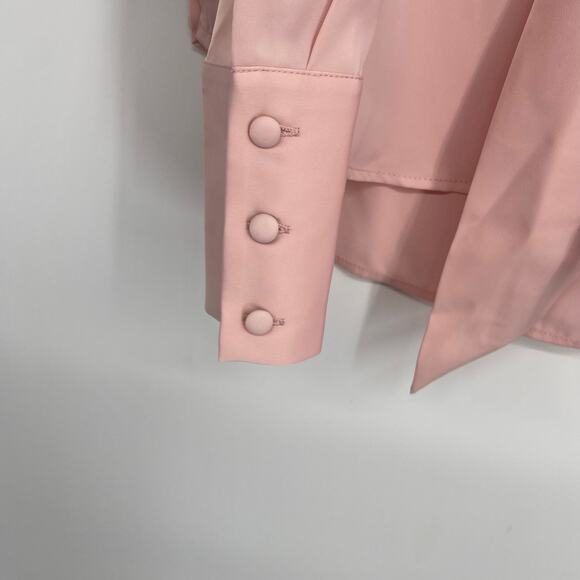 Joie Blouse Women’s Large Pink Blush Secretary Bow Feminine Silky Romantic - Picture 4 of 10